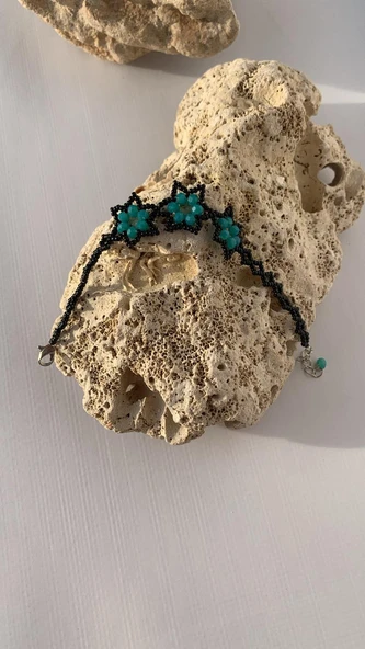 Mavi Ve Siyah Renkli Yıldız Desenli Miyoki Boncuk Bileklik El Yapımı Hediyelik - 6