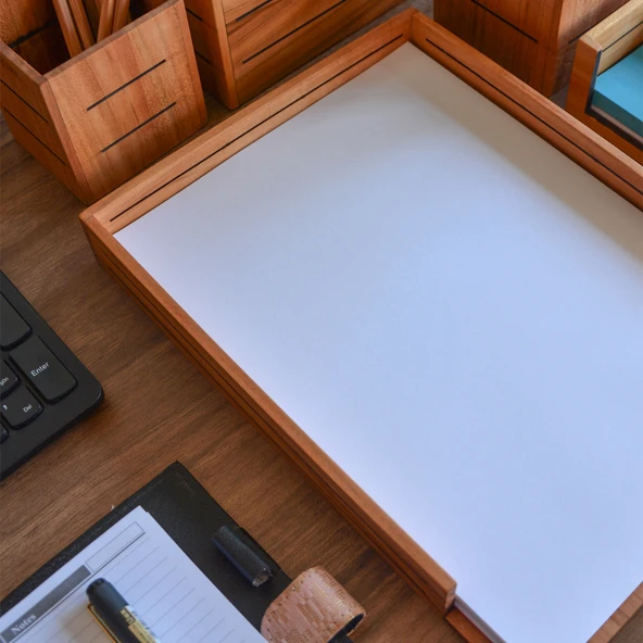 Woodsaka 3Line A4 Kağıt ve Evrak Tepsisi- Kiraz Ağacından - Resim 2