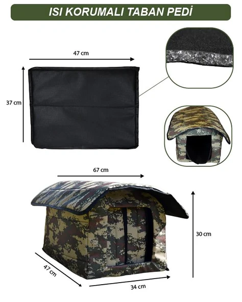 Yuga Kamuflaj Desen Kedi Evi Isı ve Yağmur Korumalı - 11