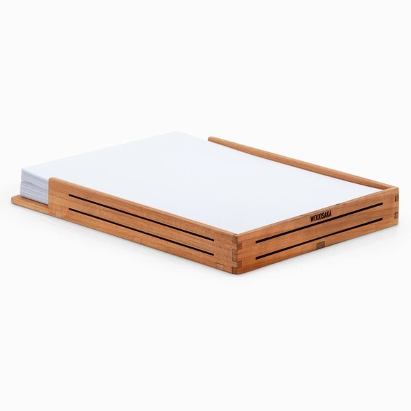 Woodsaka 3Line A4 Kağıt ve Evrak Tepsisi- Kiraz Ağacından - Resim 6