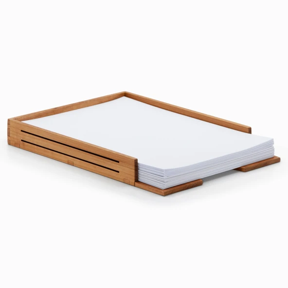 Woodsaka 3Line A4 Kağıt ve Evrak Tepsisi- Kiraz Ağacından - Resim 3