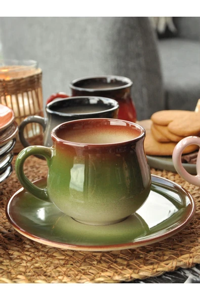 Aydıncık Renkli 6 lı Kahve Fincan Takımı 150 Ml - Resim 2