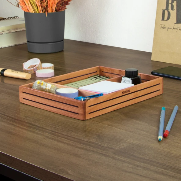 Woodsaka 3Line Sade Organizer ve Aksesuar Kutusu - Kiraz Ağacından - 5
