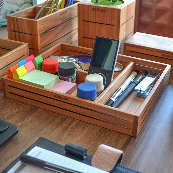 Woodsaka 3Line Sade Organizer ve Aksesuar Kutusu - Kiraz Ağacından - 6