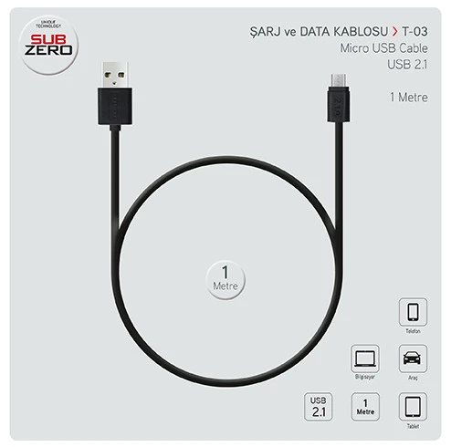 Subzero 2.1A 1 metre Micro USB Data Şarj Kablosu
