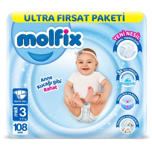 Nessiworld Molfix Bebek Bezi Ultra Fırsat Paketi 3 Beden 4-9 Kg 108 Adet
