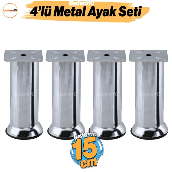 4 ADET Mobilya Ayak 15 cm Krom Baza Koltuk Kanepe Yatak Çekyat Destek Ayağı Metal Yükseltici Ayakları