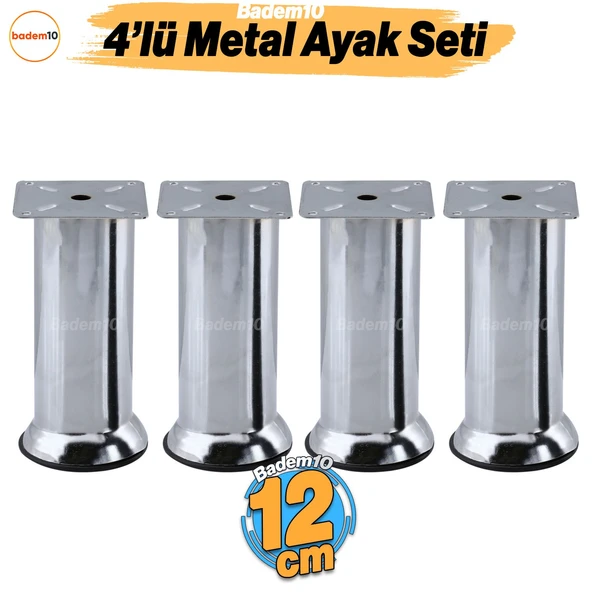 4 ADET Mobilya Ayak 12 cm Krom Baza Koltuk Kanepe Yatak Çekyat Destek Ayağı Metal Yükseltici Ayaklar