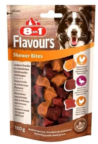 8in1 Flavours Skewer Bites Kuşbaşı Dilimli Çiğneme Köpek Ödülü 100gr