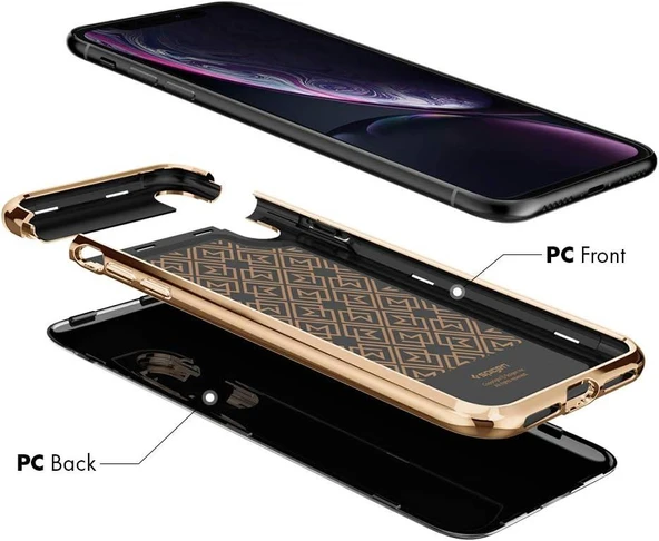Spigen iPhone XR ile Uyumlu Kılıf La Manon étui Gold Black - 5