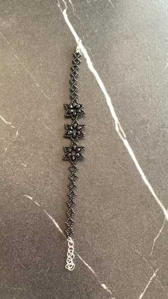 Mat Siyah Ve Parlak Siyah Renkli Yıldız Desenli Miyoki Boncuk Bileklik El Yapımı Hediyelik - 6