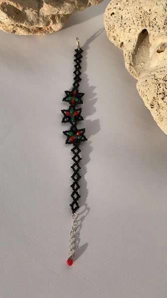 Yeşil Kırmızı Ve Siyah Renkli Yıldız Desenli Miyoki Boncuk Bileklik El Yapımı Hediyelik - 5