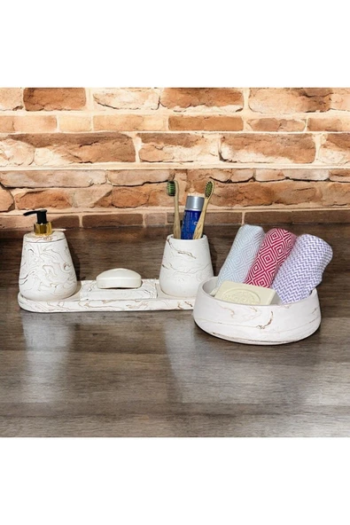 Estetik Görünümlü Mermer Desenli Banyo Seti -5 Parça - 5