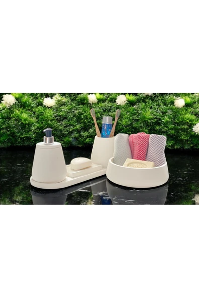 Estetik Görünümlü Mermer Desenli Banyo Seti -5 Parça - 3