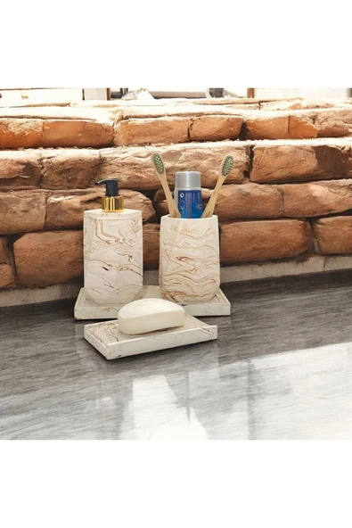 Estetik Görünümlü Mermer Desenli Banyo Seti - 4 Parça - 4