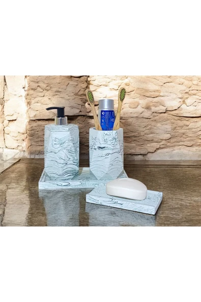 Estetik Görünümlü Mermer Desenli Banyo Seti - 4 Parça - 2