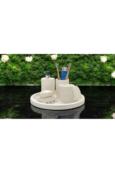 Endüstriyel Tarzda Mermer Desenli Beton Banyo Aksesuar Seti (5 Parça) - 4