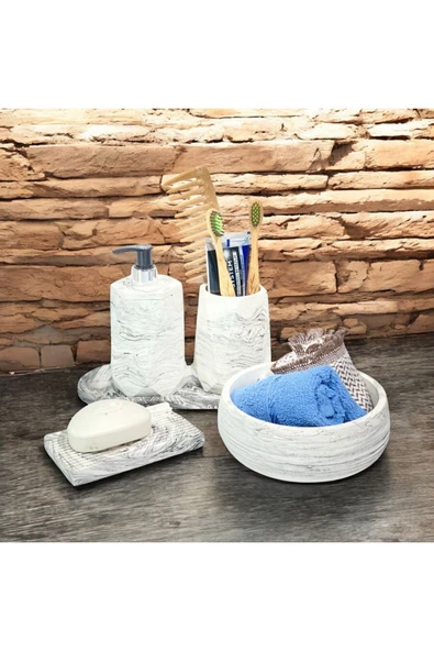 Hafif Mermer Esintili Beton Banyo Aksesuar Seti (5 Parça) - 4