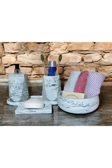 Hafif Mermer Esintili Beton Banyo Aksesuar Seti (5 Parça) - 2