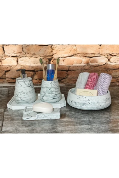 Estetik ve Minimal Tasarımlı Beton Banyo Seti - 5 Parça - 2