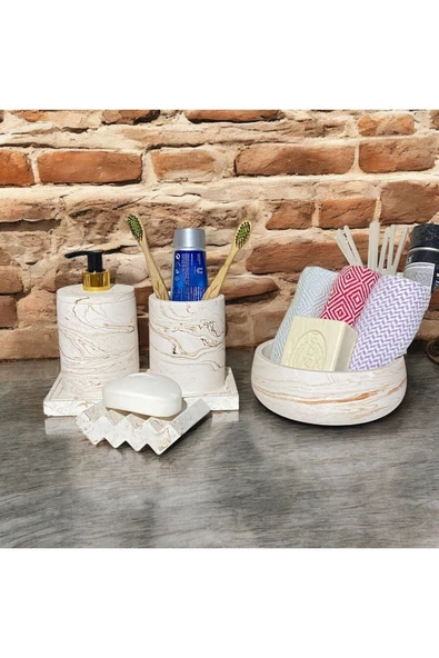 Göz Alıcı Mermer Dokulu Beton Banyo Aksesuar Seti (5 Parça) - 2