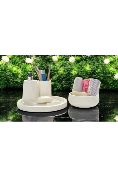Estetik Mermer Dokusuyla Süslenmiş Beton Banyo Aksesuar Seti (5 Parça) - 4