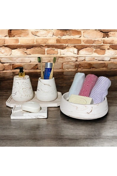 Estetik ve Minimal Tasarımlı Beton Banyo Seti - 5 Parça - 4