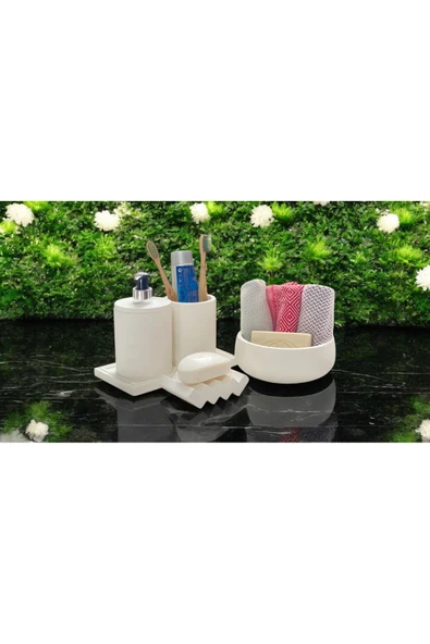 Göz Alıcı Mermer Dokulu Beton Banyo Aksesuar Seti (5 Parça) - 5