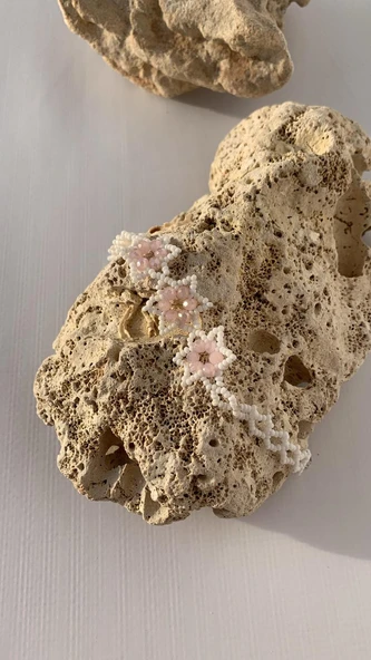 Beyaz Ve Toz Pembe Renkli Yıldız Desenli Miyoki Boncuk Bileklik El Yapımı Hediyelik - 2