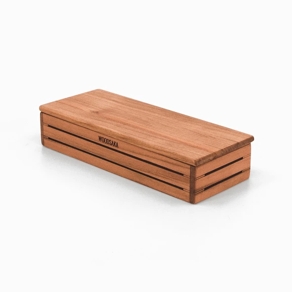 Woodsaka 3Line Yatay Kalemlik - Takı ve Araç & Gereç Saklama Kutusu - Kapaklı - Kiraz - 3