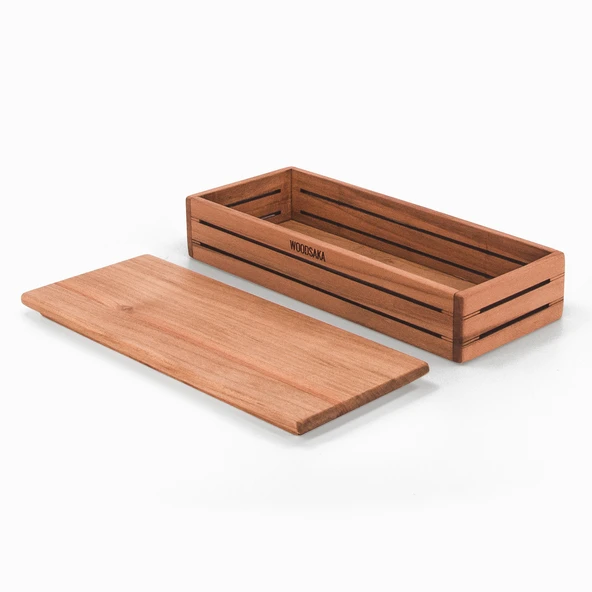 Woodsaka 3Line Yatay Kalemlik - Takı ve Araç & Gereç Saklama Kutusu - Kapaklı - Kiraz - 4