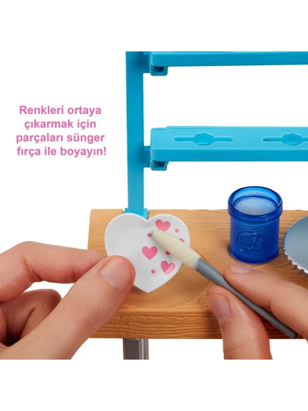 Barbie Nin Sanat Atölyesi Barbie Bebek 29 Cm Çömlek Yapımı Ve Resim Sanatı İçin 25 Ten Fazla Aksesuar Oyun Hamuru - 4