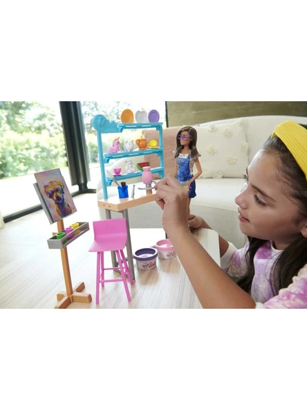 Barbie Nin Sanat Atölyesi Barbie Bebek 29 Cm Çömlek Yapımı Ve Resim Sanatı İçin 25 Ten Fazla Aksesuar Oyun Hamuru - 2