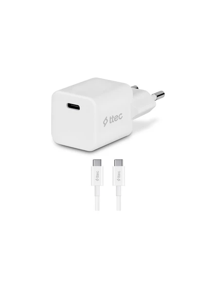 Ttec Smartcharger 20W Pd Seyahat Hızlı Şarj Aleti + Usb-C - Usb-C 3A Kablo Beyaz