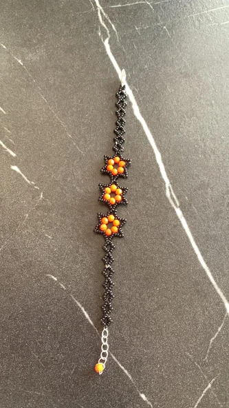 Turuncu Ve Siyah Renkli Yıldız Desenli Miyoki Boncuk Bileklik El Yapımı Hediyelik - 4