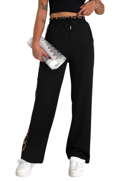 Looksense Kadın Siyah Modal Garni Bol Paça Pantolon 6205 - 3