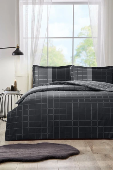 Özdilek Siyah Nera Çift Kişilik Lastikli Fitted Çarşaf Nevresim Takımı 0544