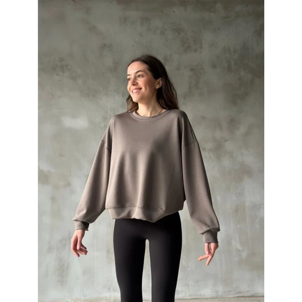 Osy Modal Yumuşak Dokulu Kumaş Bisiklet Yaka Oversize Sweatshirt - Gri - 2