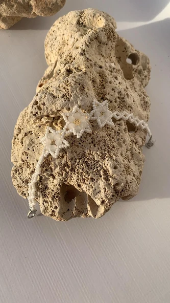 Mat Beyaz Ve Parlak Beyaz Renkli Yıldız Desenli Miyoki Boncuk Bileklik El Yapımı Hediyelik - 7