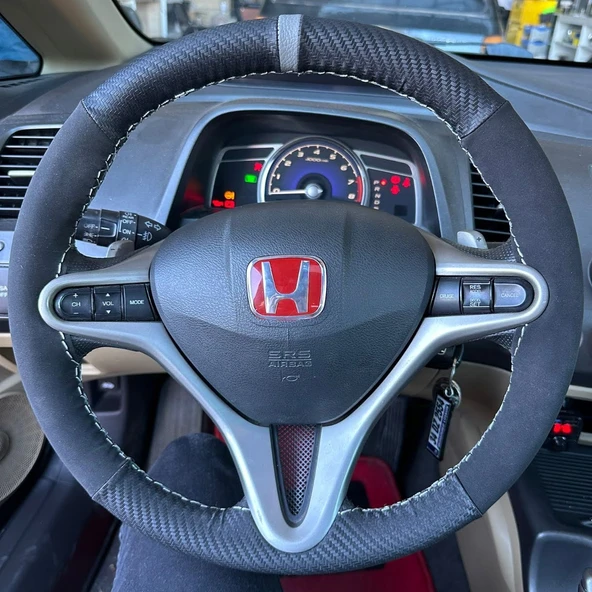 DİKİŞLİ DİREKSİYON KILIFI KARBON NUBUK DERİ GRİ YÜZÜK GRİ DİKİŞLİ HONDA CİVİC 2007 KASA ürün görseli