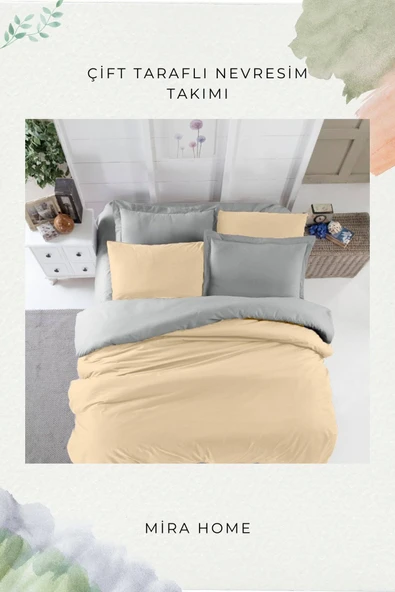 Çift Kişilik Nevresim Takımı Pamuklu Çift Taraflı Lastikli Çarşaflı - 11