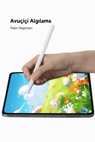 iPad Air 11 2024 Uyumlu Yapışarak Manyetik Şarj Olabilen Avuçiçi ve Eğim Özellikli Tablet Kalemi - 2