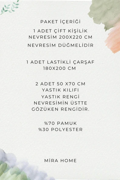 Çift Kişilik Nevresim Takımı Pamuklu Çift Taraflı Lastikli Çarşaflı - 9