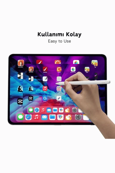 iPad Air 11 2024 Uyumlu Yapışarak Manyetik Şarj Olabilen Avuçiçi ve Eğim Özellikli Tablet Kalemi - 6