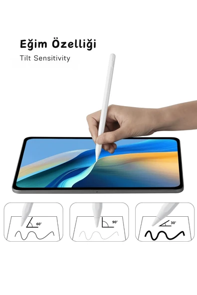 iPad Air 11 2024 Uyumlu Yapışarak Manyetik Şarj Olabilen Avuçiçi ve Eğim Özellikli Tablet Kalemi - 4