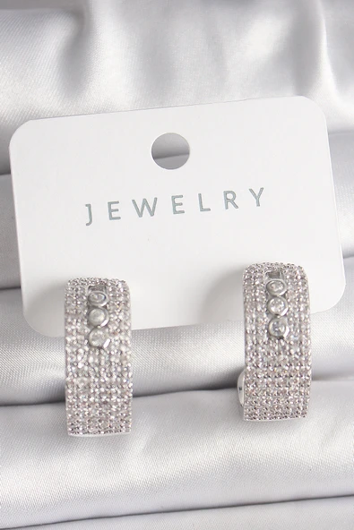 Pirinç Gümüş Renk Zirkon Taşlı Halka Messika Model Kadın Küpe - EBJ250118W30655 ürün görseli