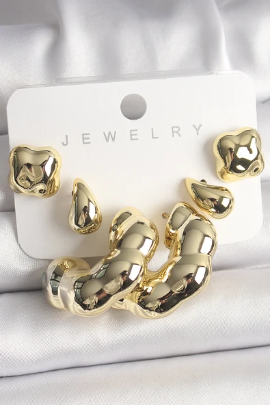 Gold Renk Yonca Damla Halka Model CCB Plastik Kadın Küpe Seti - EBJ250118W30665 ürün görseli