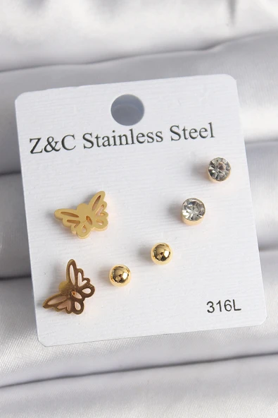Gold Renk Zirkon Taşlı Kelebek Figür Kadın Küpe Seti - EBJ250118W30644 ürün görseli