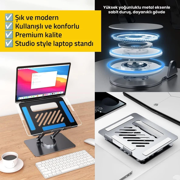 Upway 360 Derece Dönebilen Yükseklik Ayarlı Studio Style Alüminyum Laptop ve Tablet Standı - 9