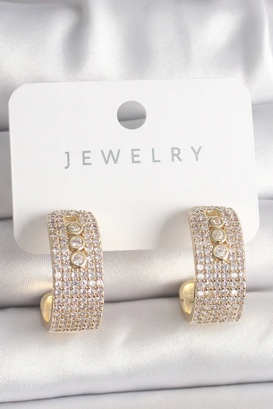 Pirinç Gold Renk Zirkon Taşlı Halka Messika Model Kadın Küpe - EBJ250118W30654 ürün görseli